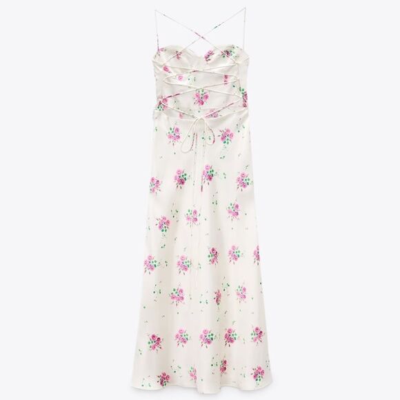 Zara Satin Floral Print Dress New - Picture 10 of 12